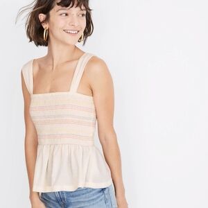 TEXTURE & THREAD Madewell Rainbow Smocked Peplum Tank Top